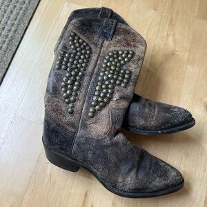 Frye Distressed Brown Leather Boots with Stud Accents